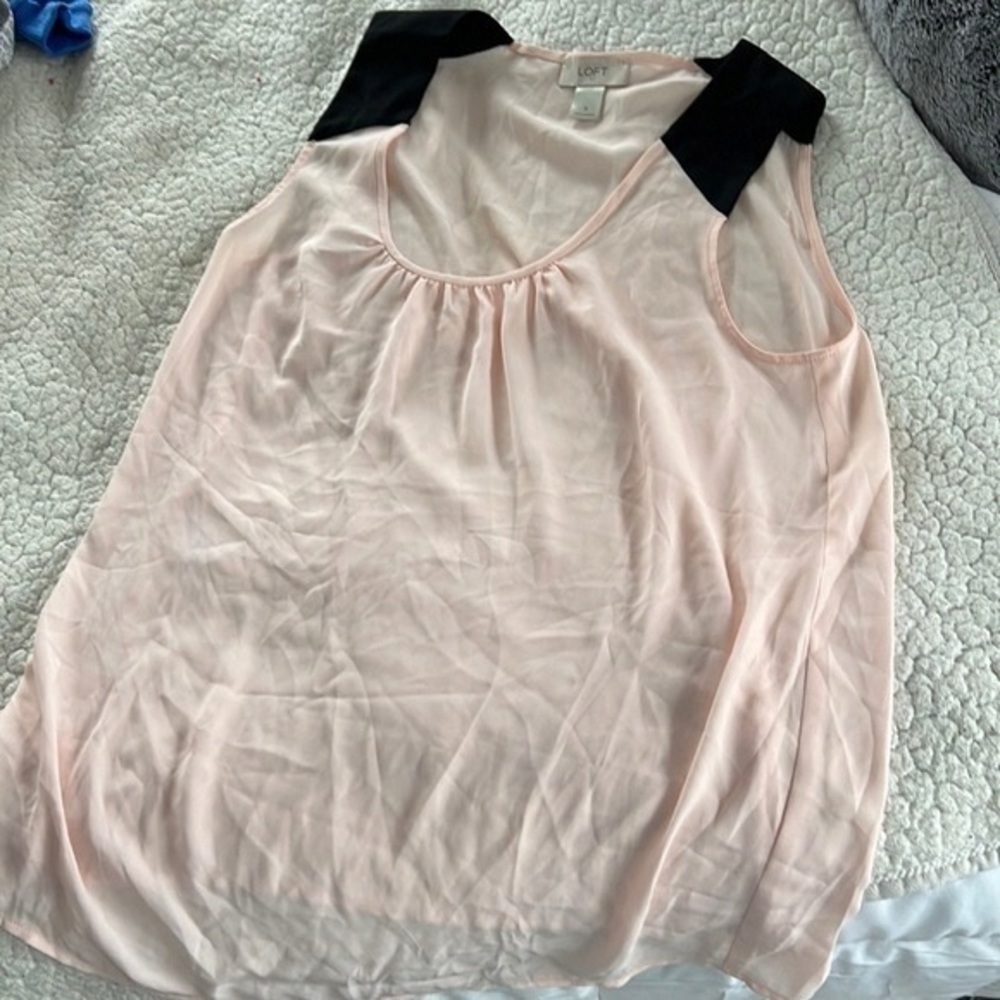 LOFT Light Pink Blouse with Black Shoulder Detail